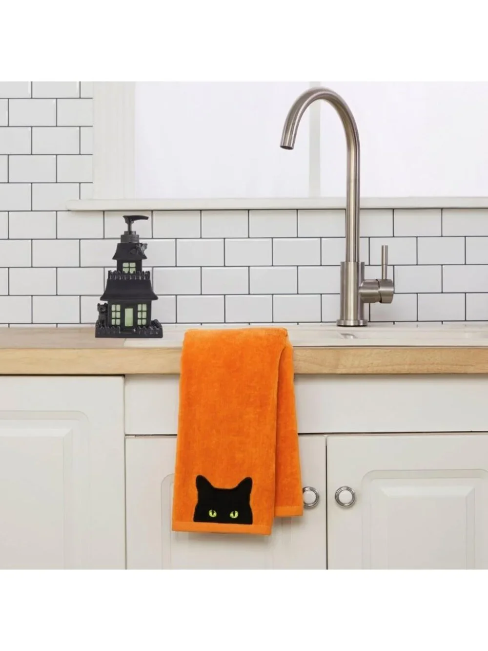 100% Cotton Halloween Hand Towel Set - Embroidered Decorative Towels for